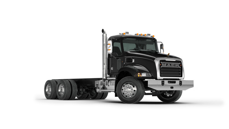 Black Mack chassis truck with a rugged design