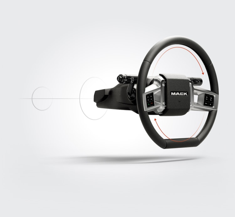 Mack Granite's Command Steer system designed to reduce driver strain and enhance ease of steering.