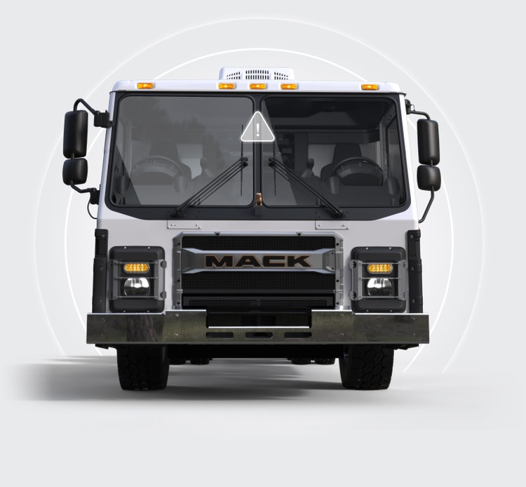 Blind spot detection in Mack LR electric trucks.