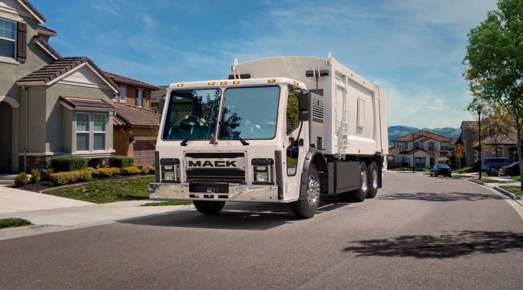 Front view of the Mack LR Electric truck showcasing its design