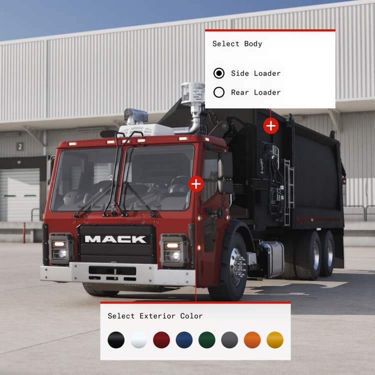 Mack LR Series truck with options to customize body type and exterior color