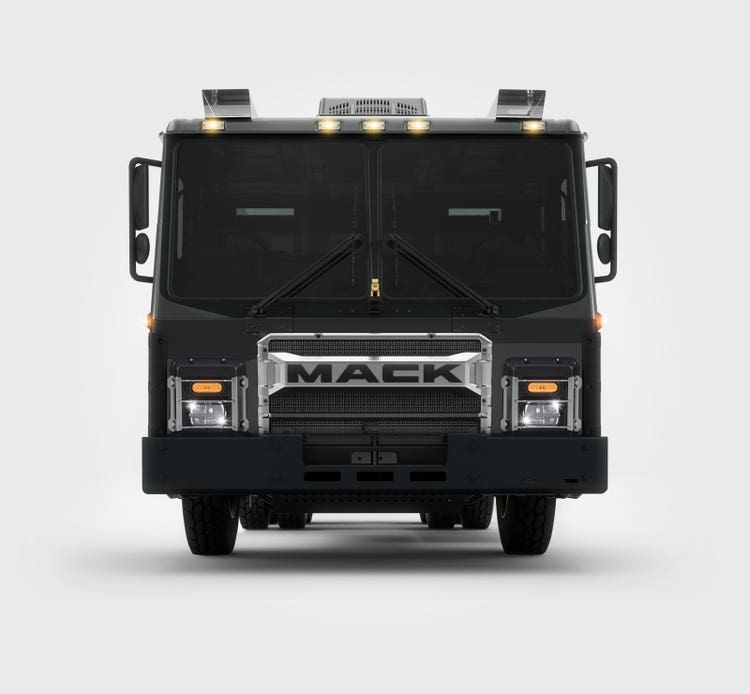 Front view of a Mack LR Series truck cab