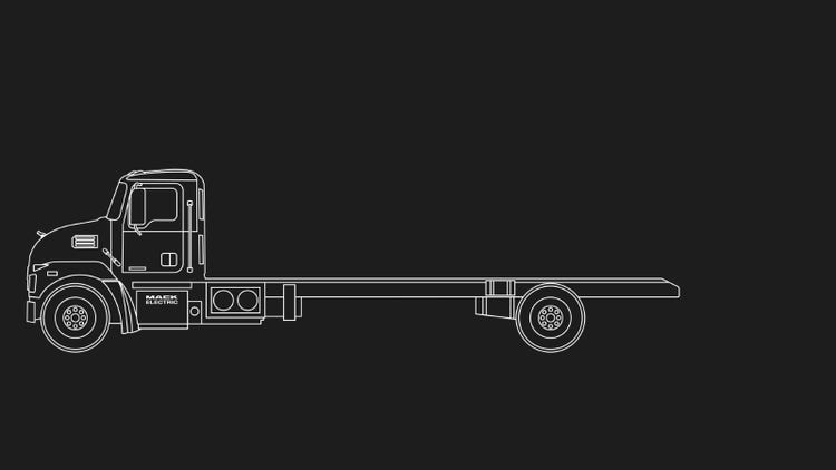 A white line drawing of a truck