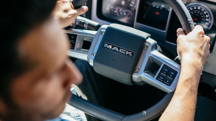 Closeup of a flat-bottom steering wheel